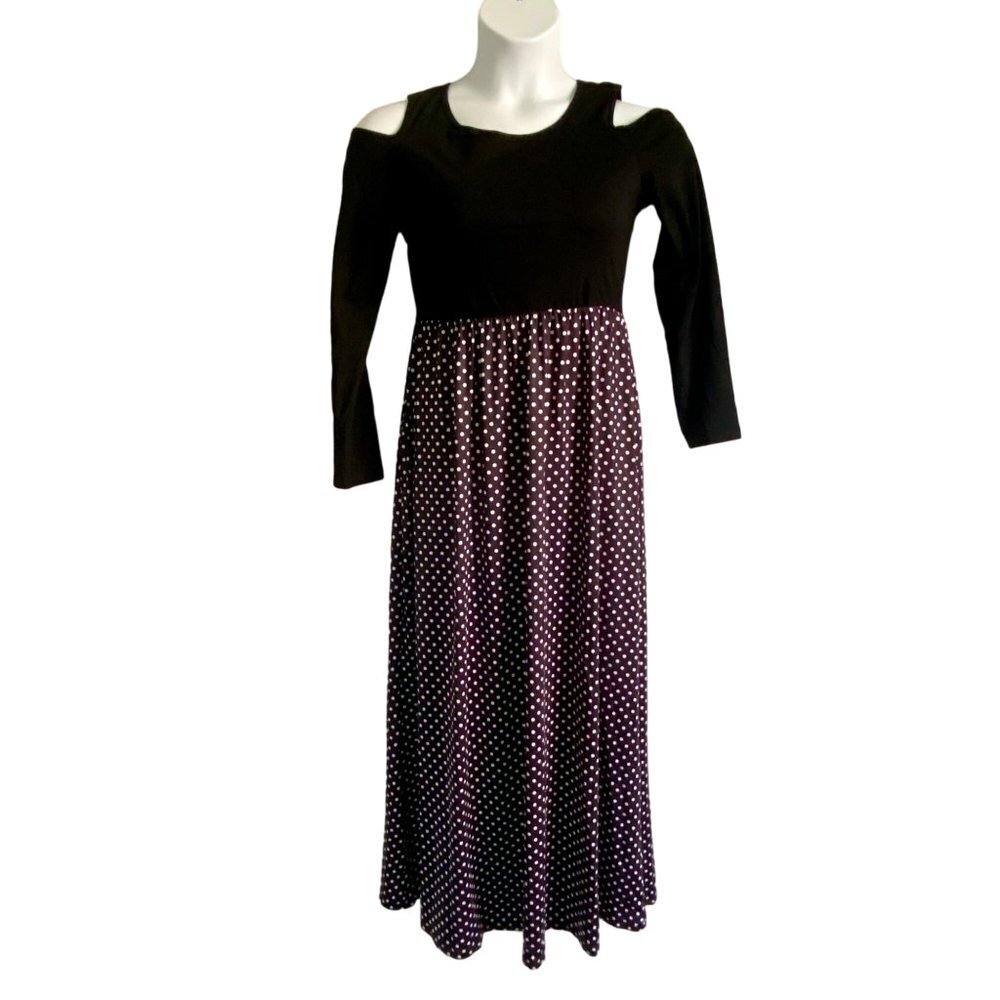 Styleworld Black White Polka Dot Cold Shoulder Maxi Dress Women's Medium NEW NWT